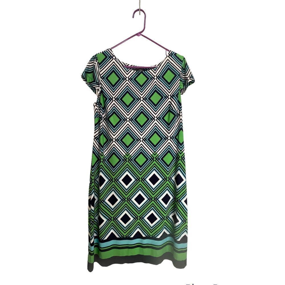 Jessica Howard blue and green geometric print dress size L